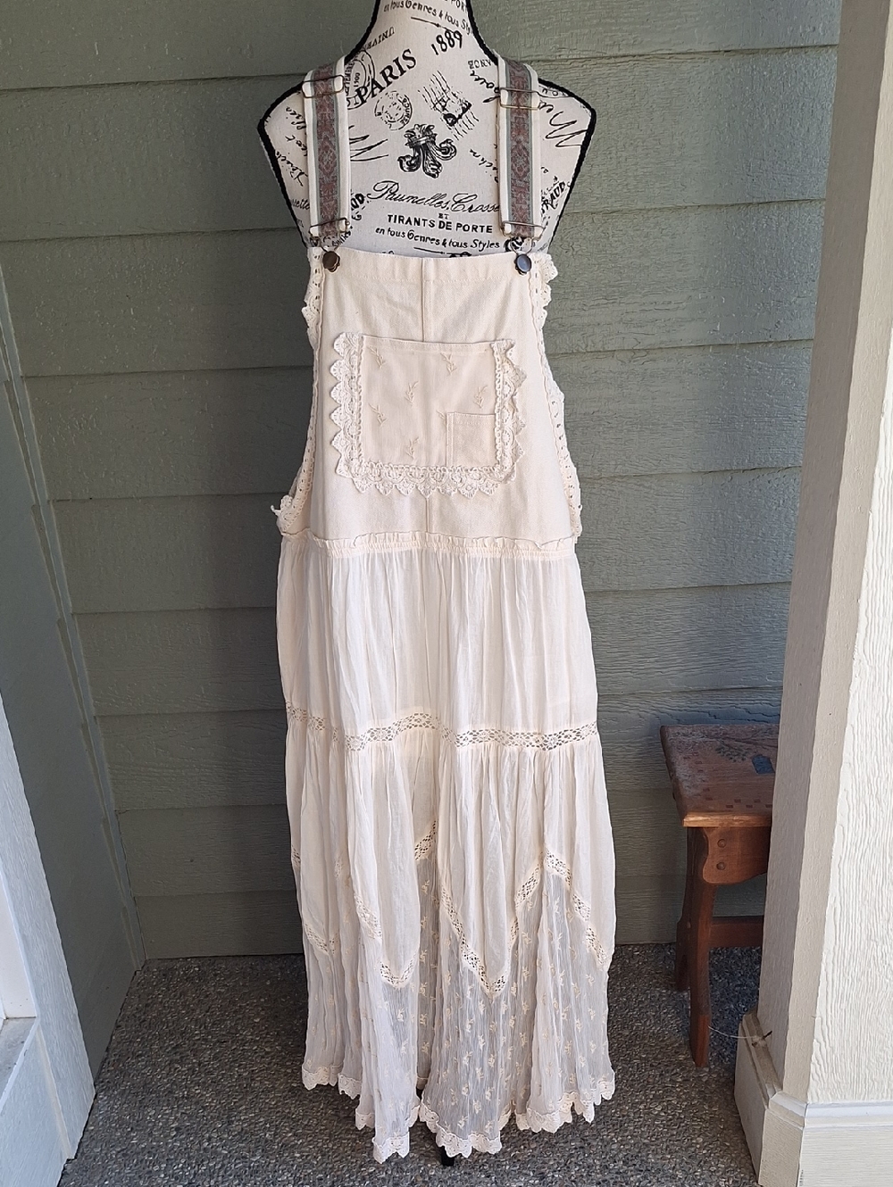 Free People Trails End Lace Crochet Vintage Overall Maxi Dress Skirtall XL - Picture 4 of 15